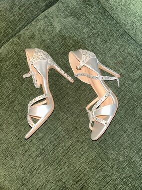 Lauren Lorraine Silver Rhinestone Strappy High Heel Sandals